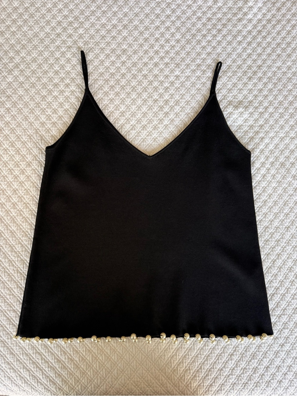 Zara Black Pearl-Hem V-Neck Knit Camisole